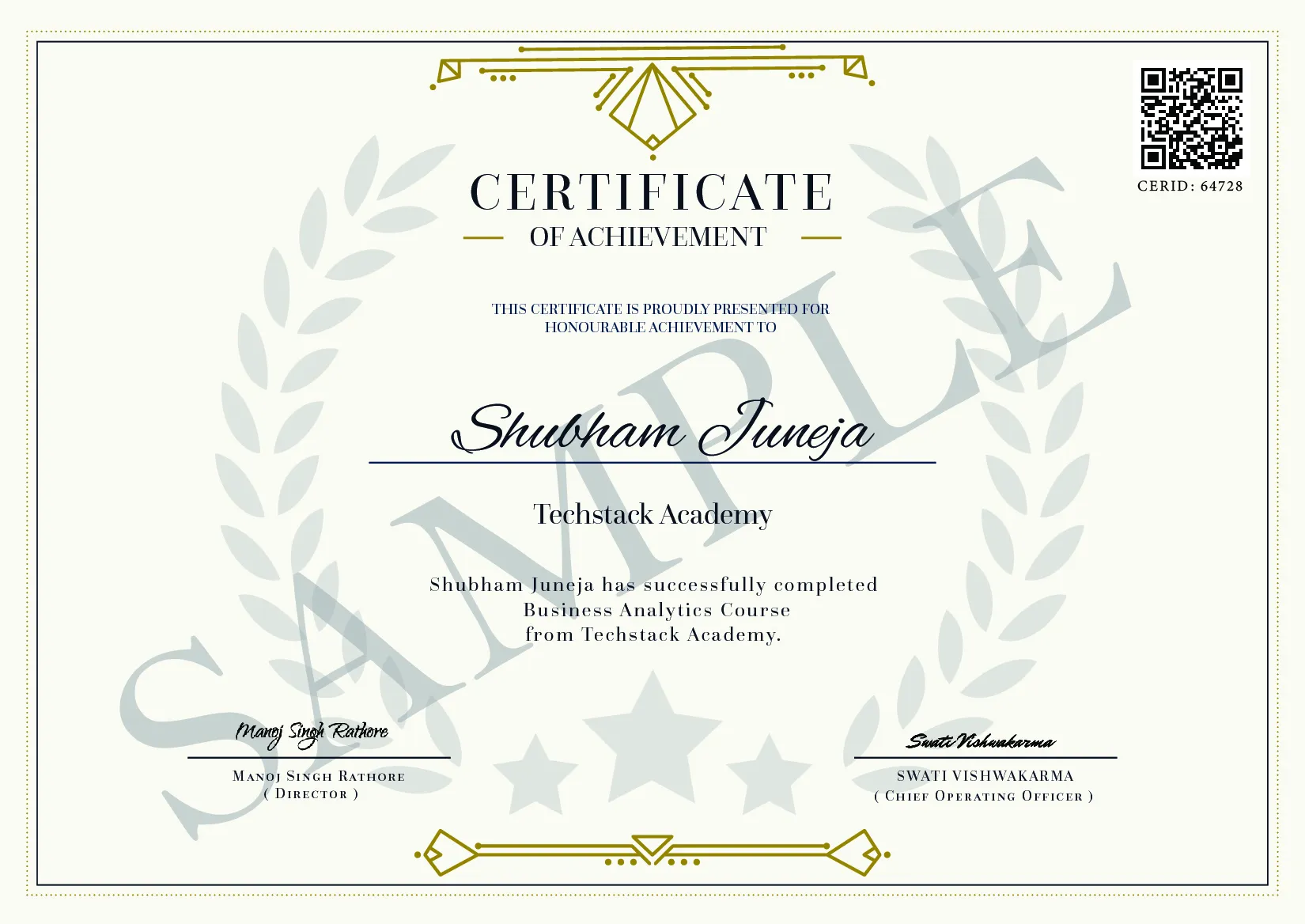 Business Analytics Course Certificate