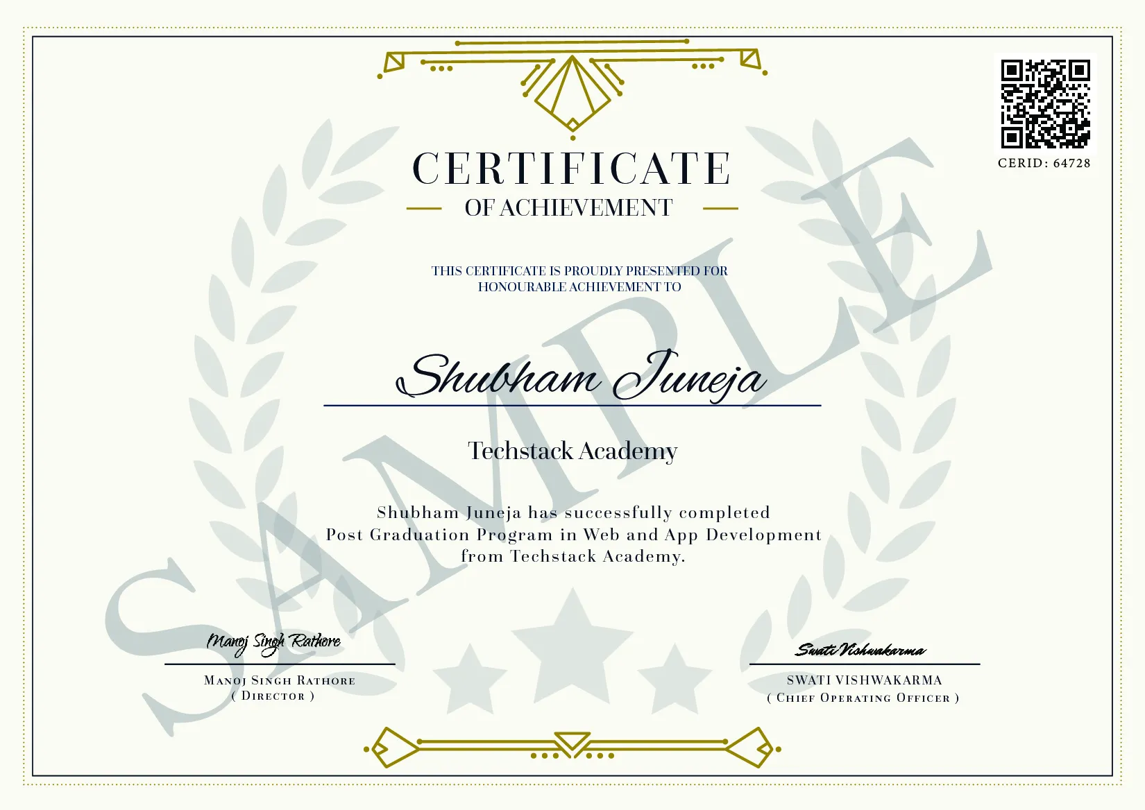 Post Graduation Program in Web and App Development Course Certificate